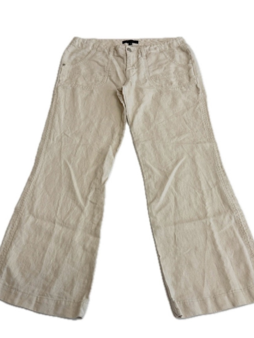 Sanctuary Pants Women Size 27 Beige Cream 100% Linen Wide Leg Coastal Summer